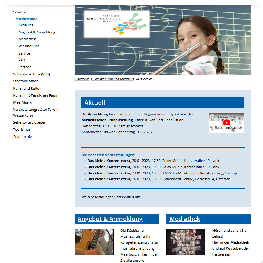 Homepage der Städtischen Musikschule Meerbusch
